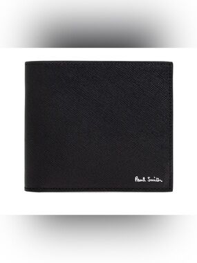 Paul Smith Black Textured Leather Bifold Wallet with Silver Logo (Made in Italy)
